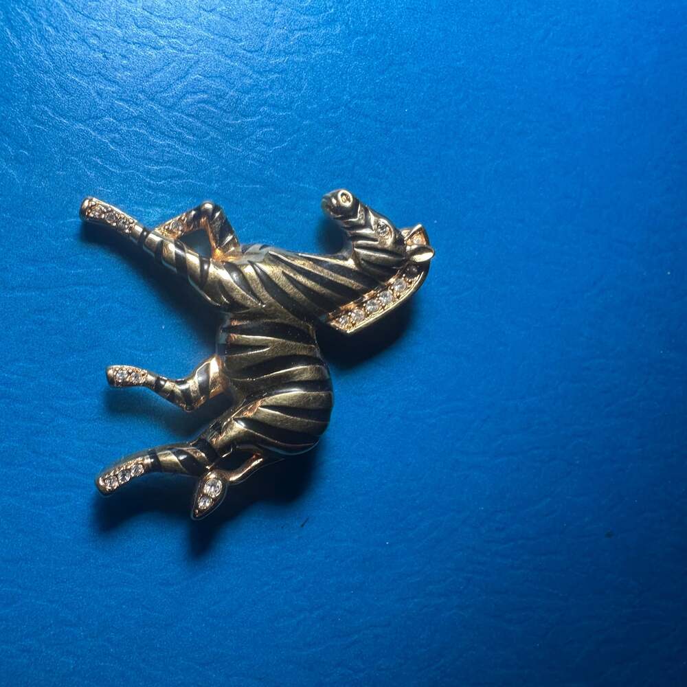 Vintage Large Zebra Stylish Enamel Brooch -